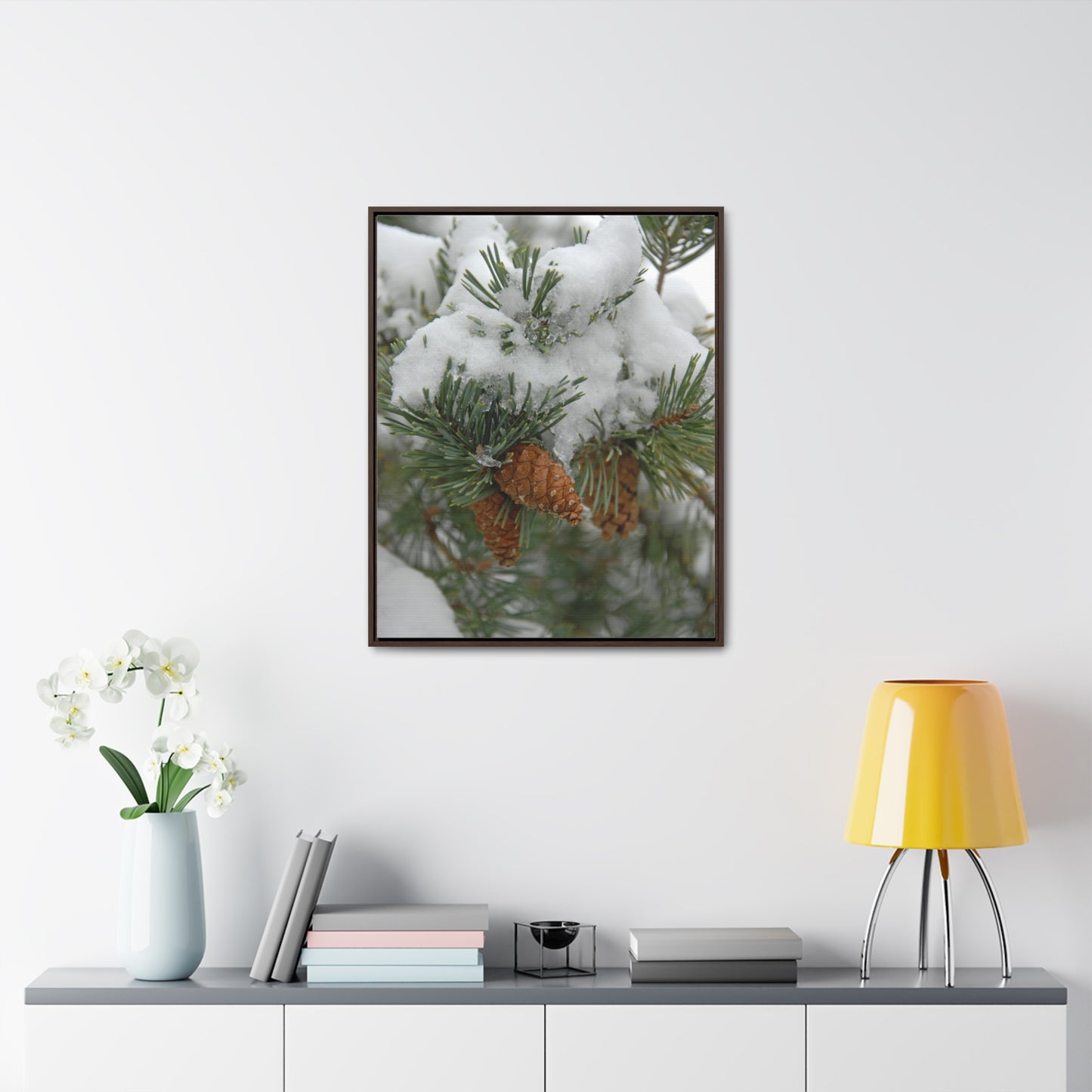 Snowy Fir Cones Gallery Canvas Wraps Framed