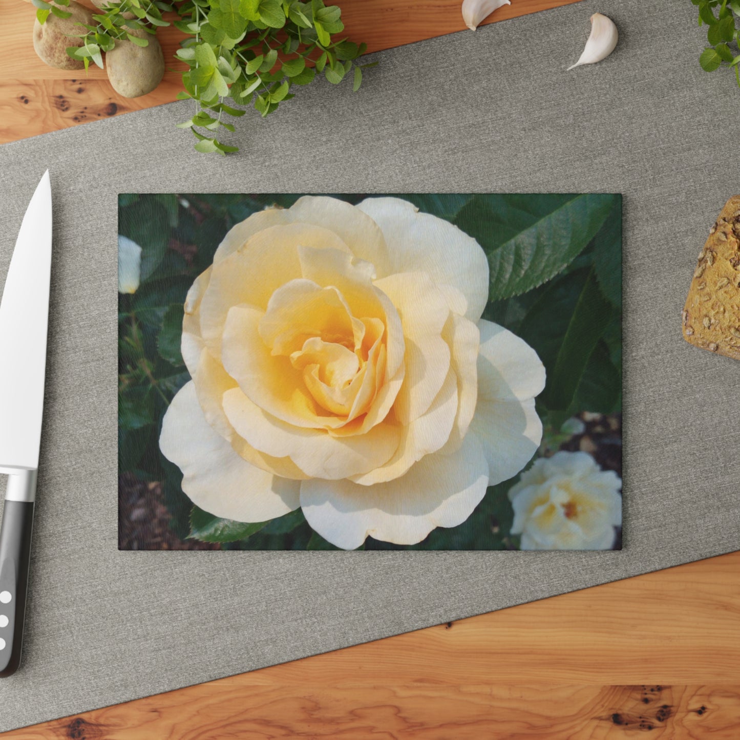 Cream Rose Glass Cutting Board Hand Wash