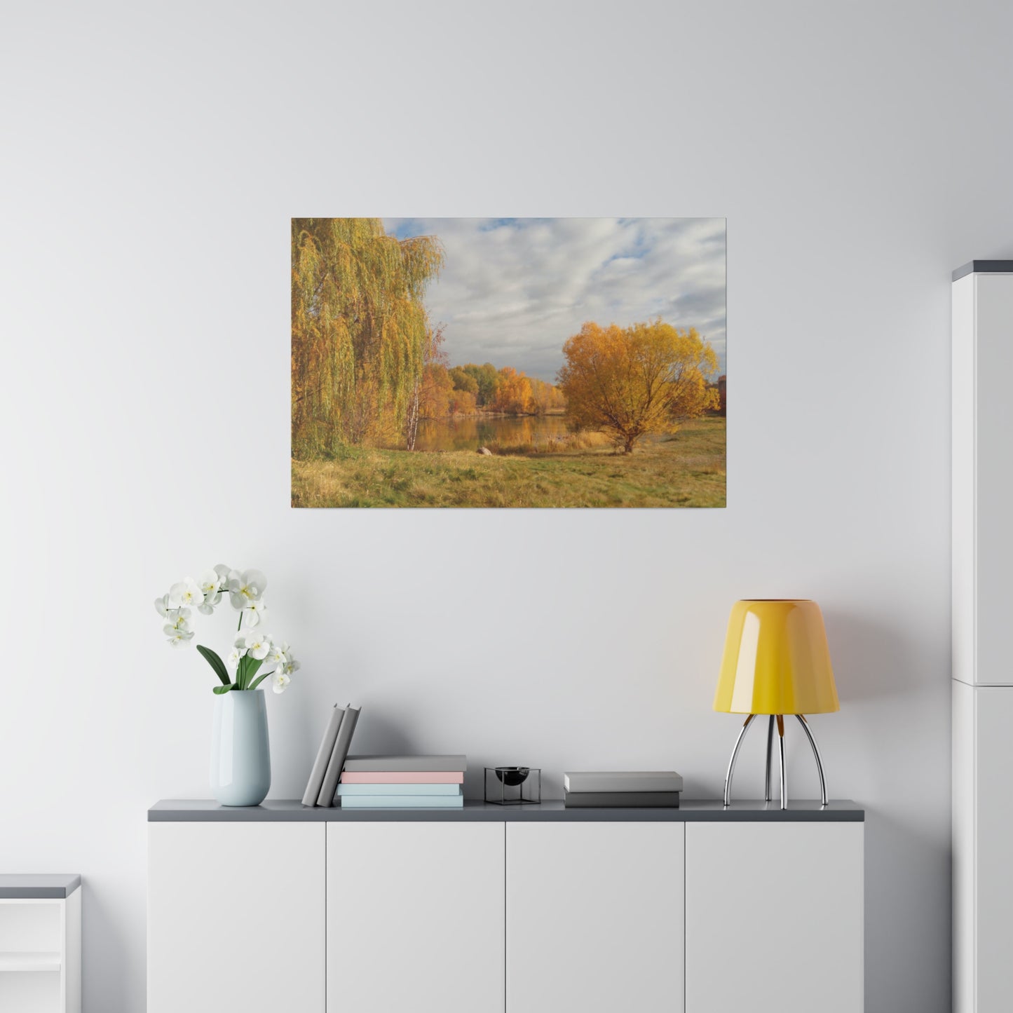 Golden Autumn Pond Matte Canvas