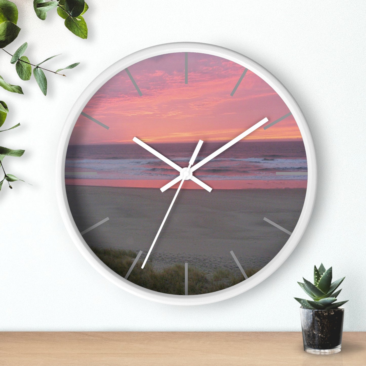 Pink Ocean Sunset Framed Wall Clock