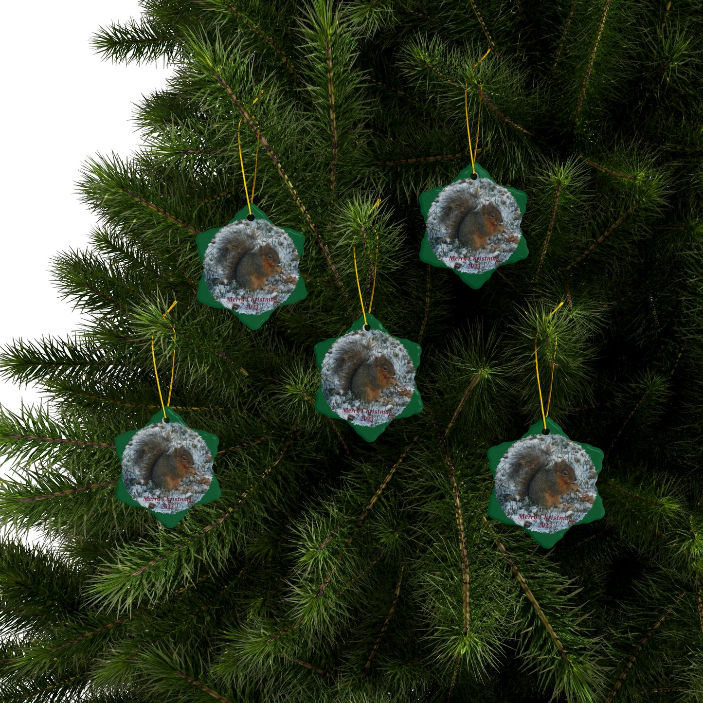 Winter Squirrel Merry Christmas 2023 Ceramic Ornaments