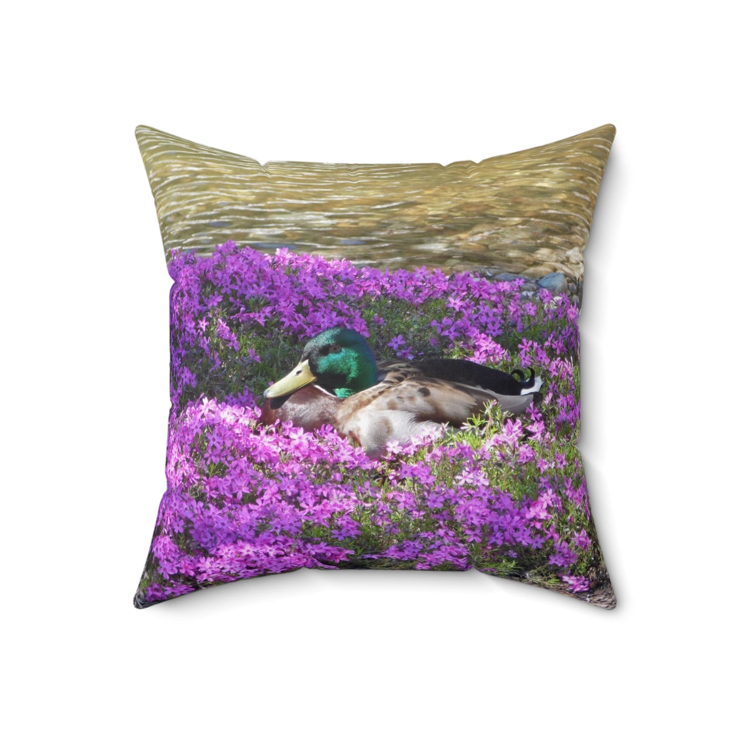 Duck Resting In Flowers Spun Polyester Square Pillow