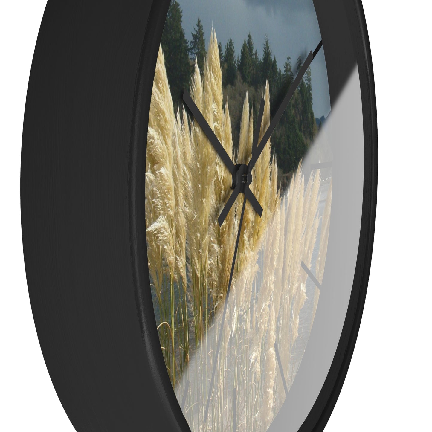 Golden Coastal Pampas Wall Clock