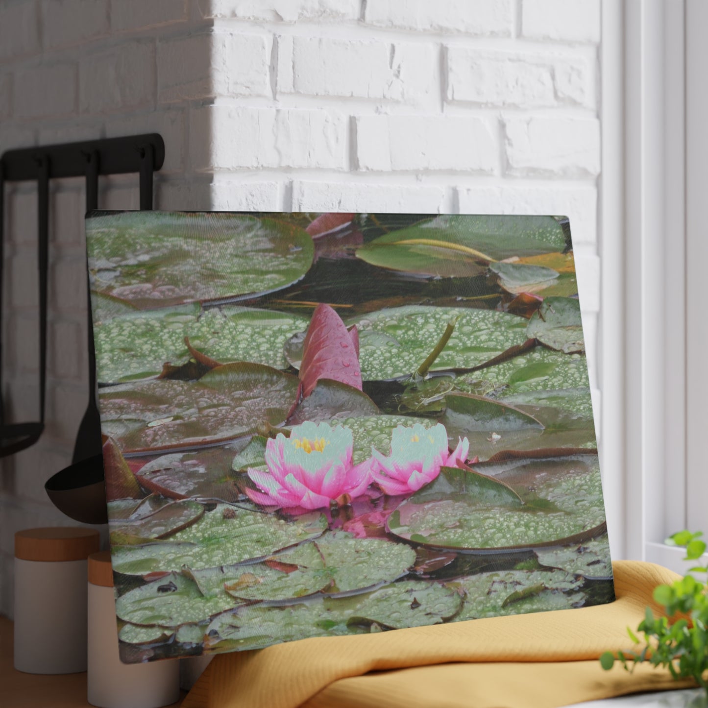 Water Lilies Glass Cutting Board Hand Wash