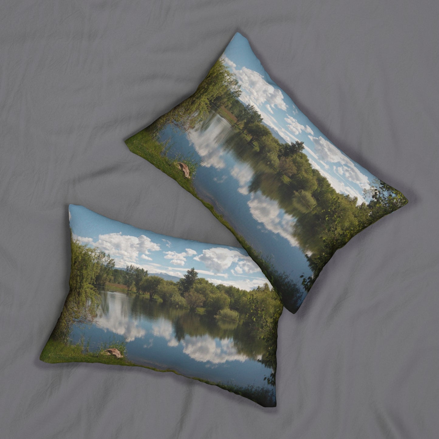 Peaceful Pond Spun Polyester Lumbar Pillow