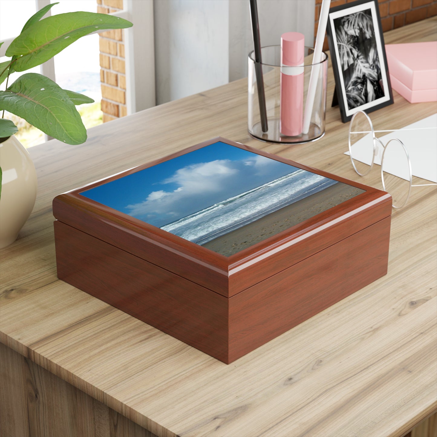 Blue Sky Beach Jewelry Box ~ 7.24"