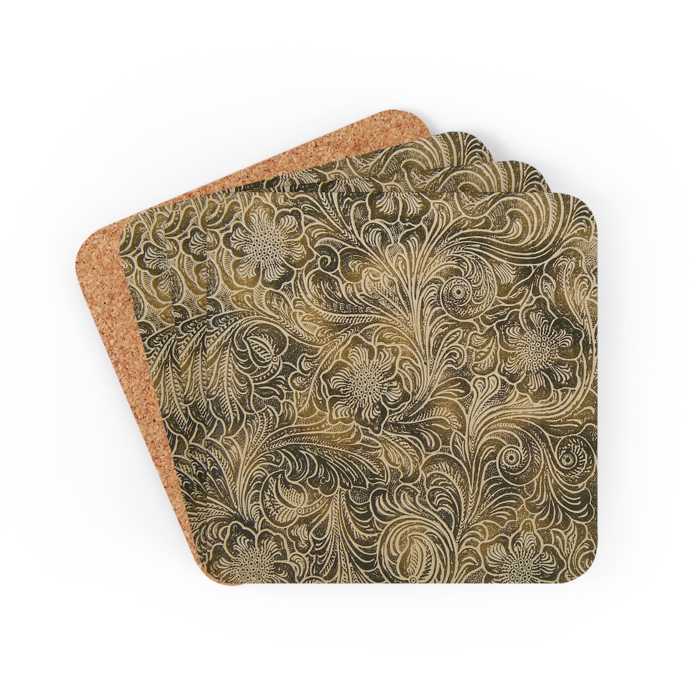 Western Leather Print Corkwood Coaster Set