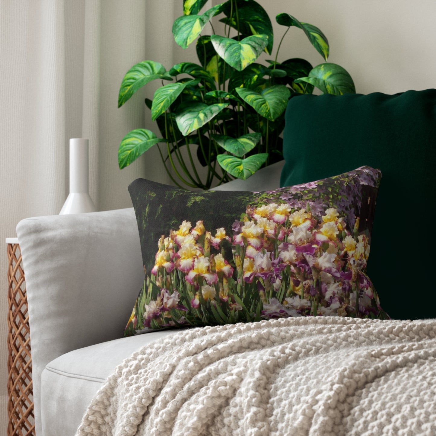 Sunny Iris Garden Spun Polyester Lumbar Pillow