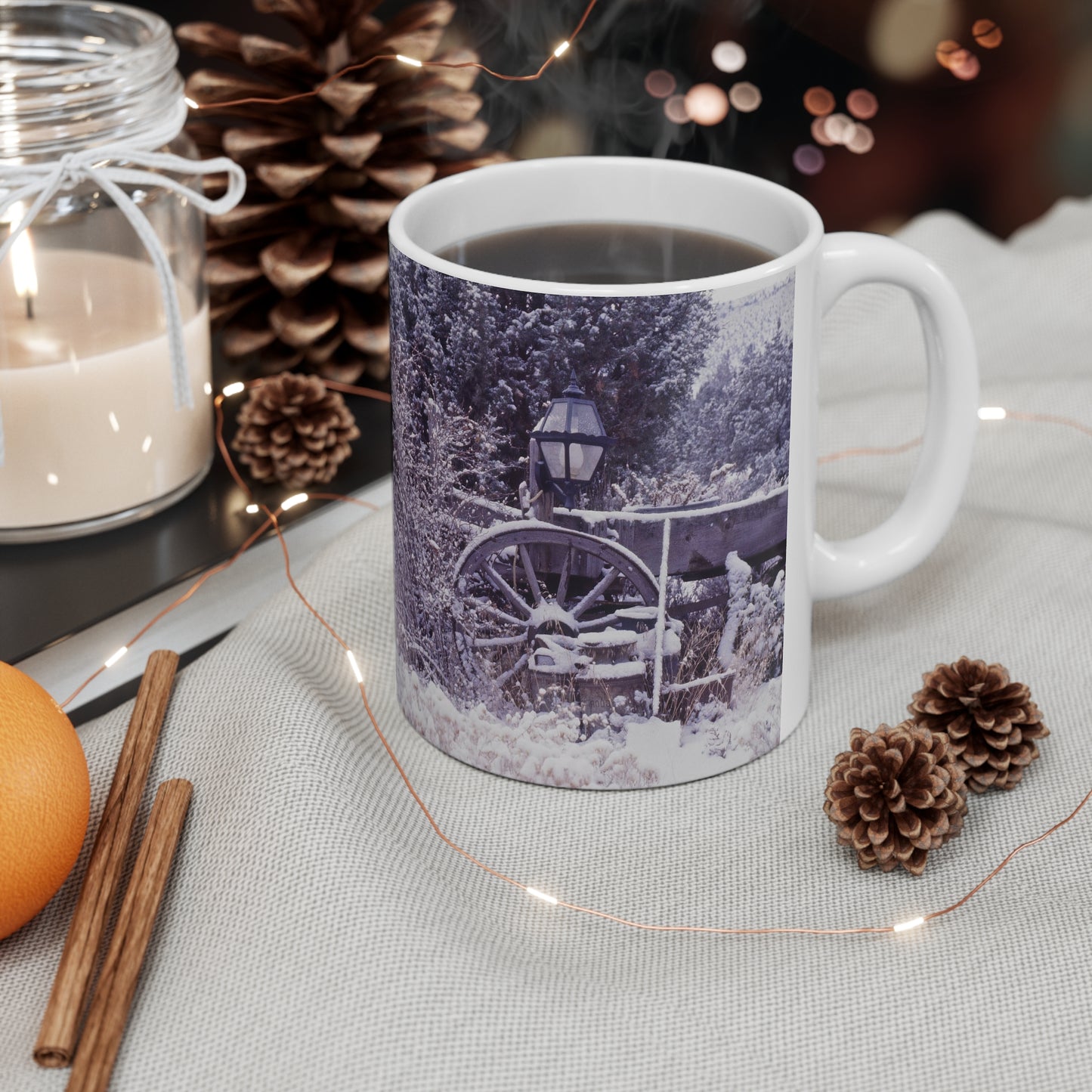Vintage Winter Wagon Ceramic Mug 11oz