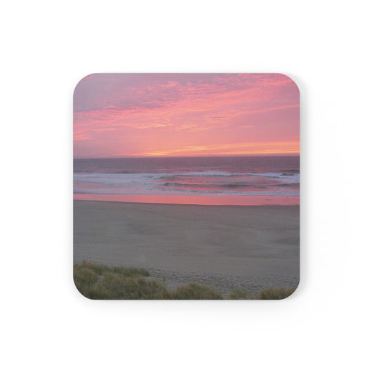 Pink Ocean Sunset Corkwood Coaster Set