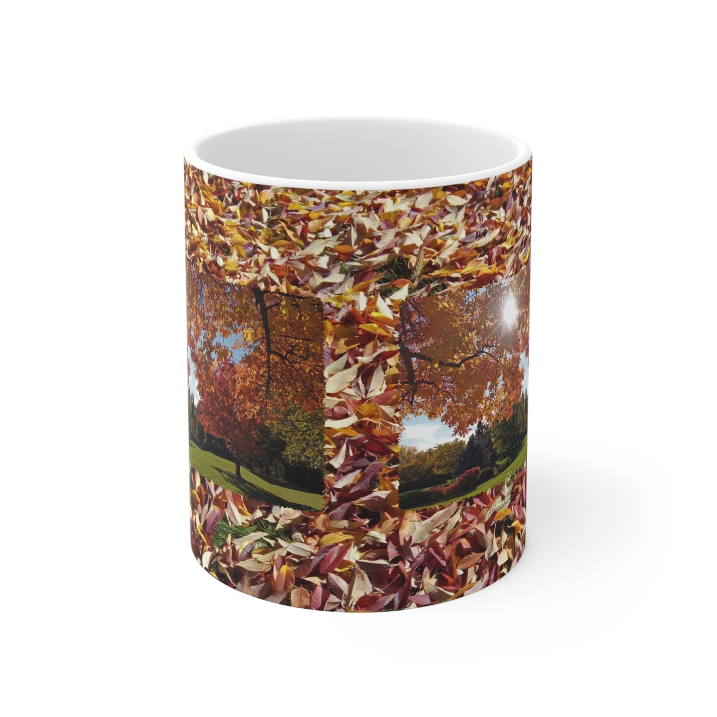 Autumn Light with Leaf background Ceramic Mug 11oz