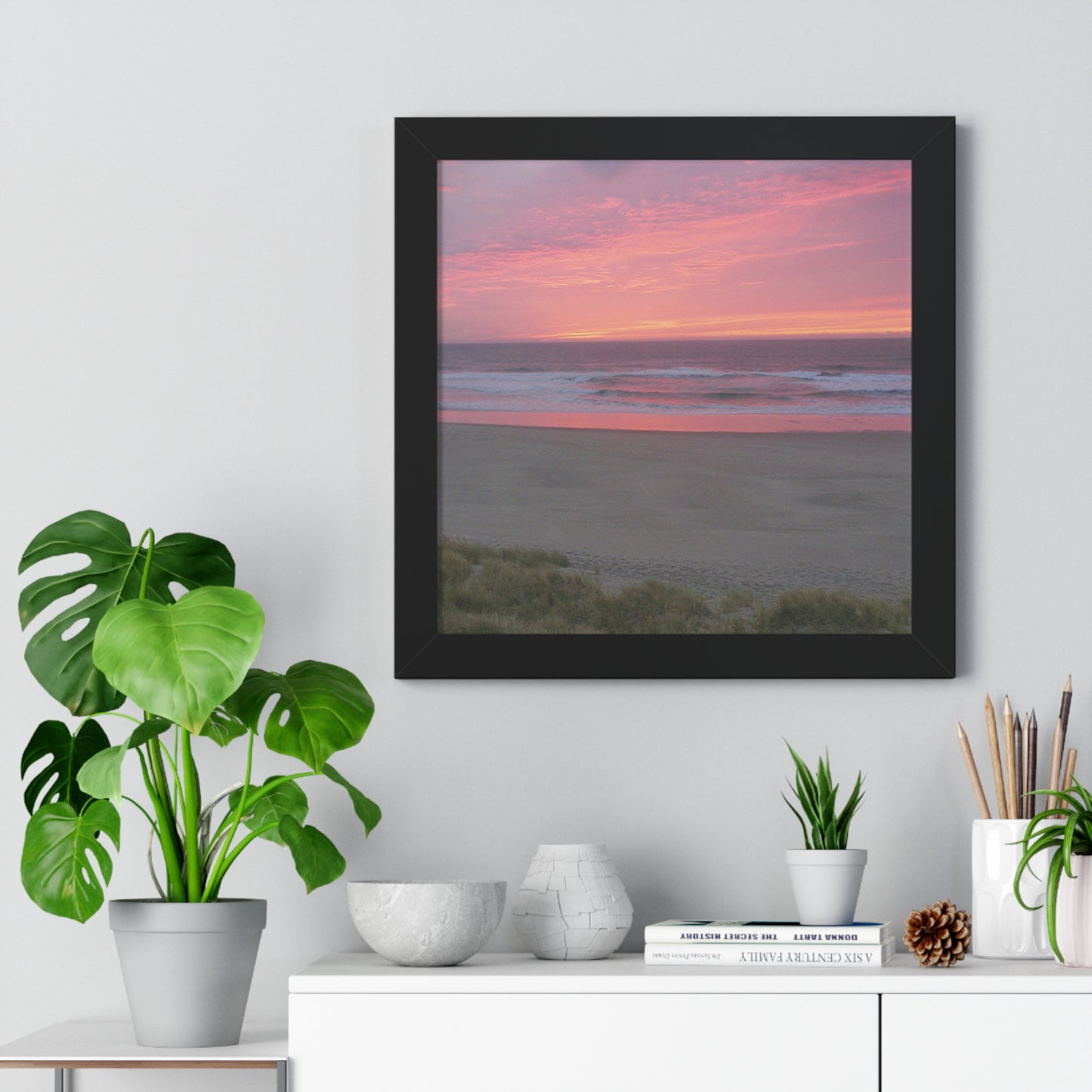 Pink Ocean Sunset Framed Horizontal Poster