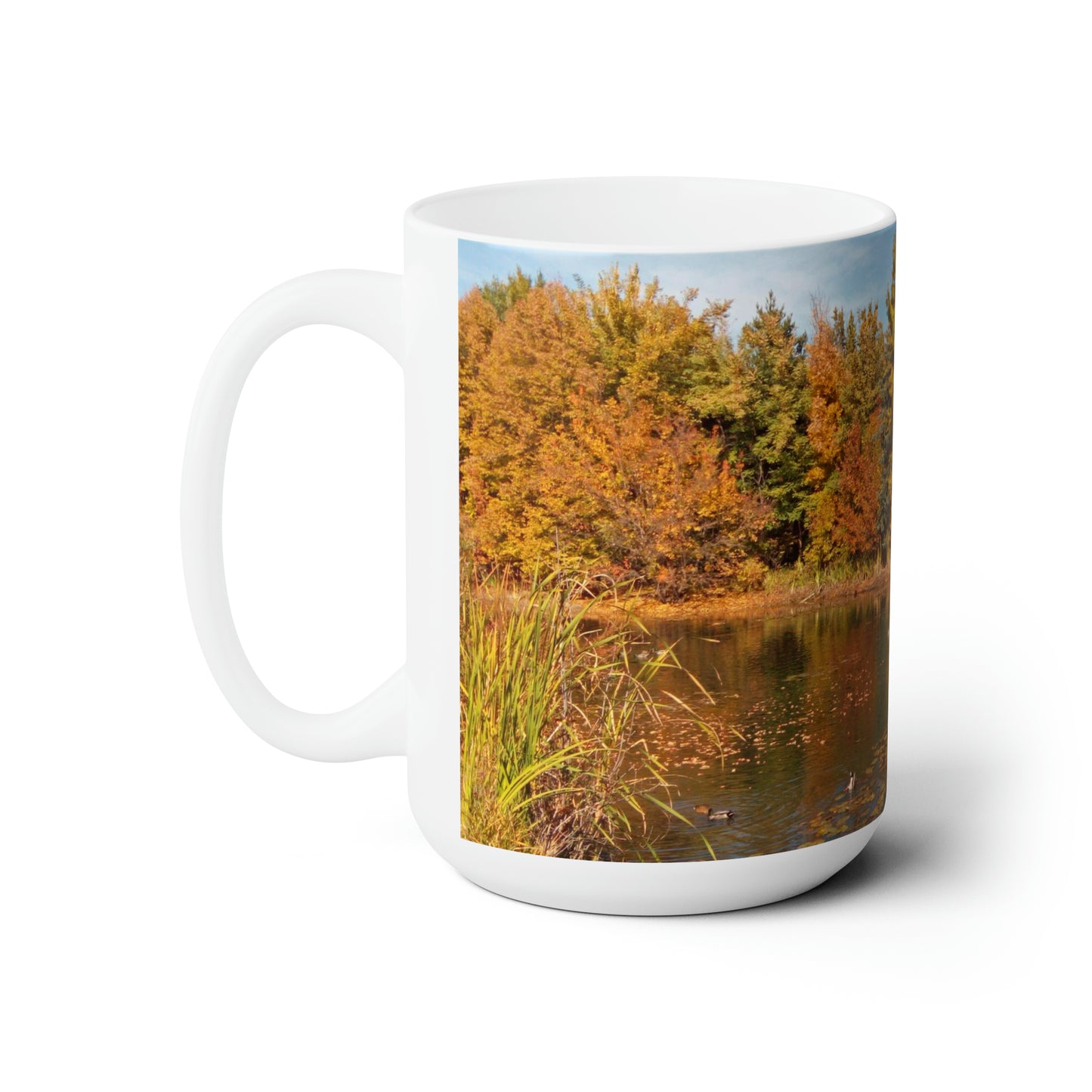 Autumn Duck Pond Ceramic Mug 15oz