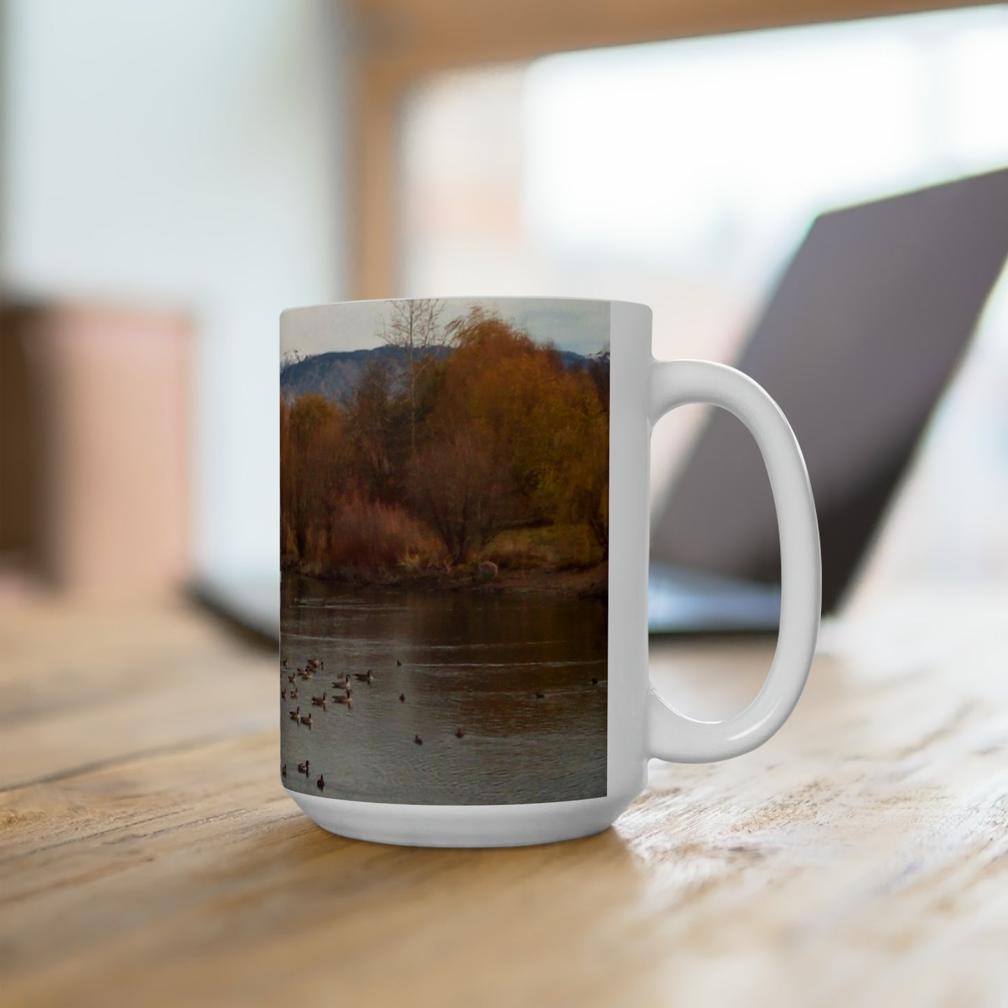 Autumn Pond with Geese Ceramic Mug 15oz