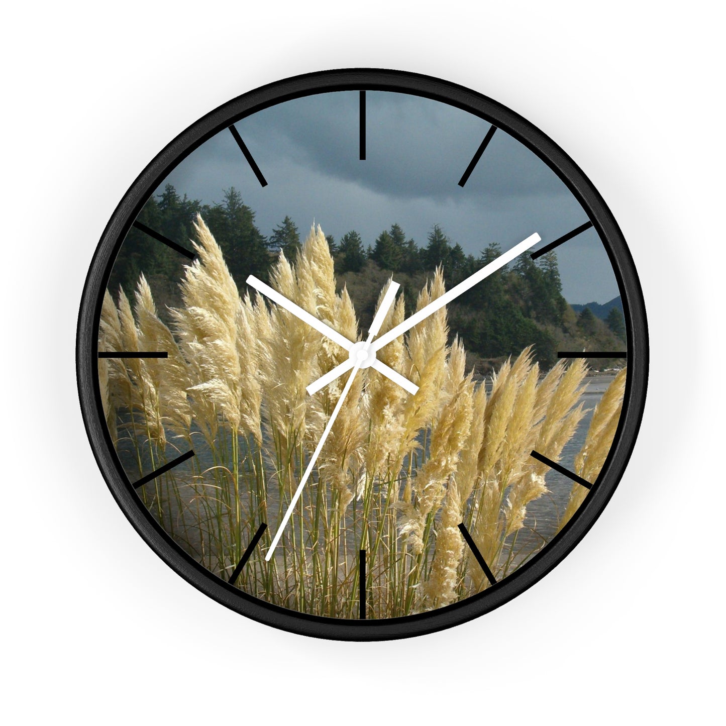 Golden Coastal Pampas Wall Clock