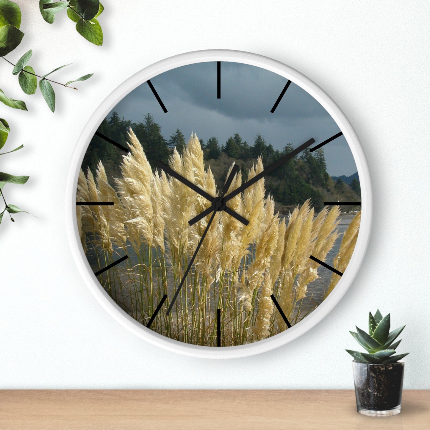 Golden Coastal Pampas Wall Clock