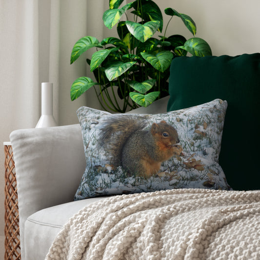 Winter Squirrel Spun Polyester Lumbar Pillow