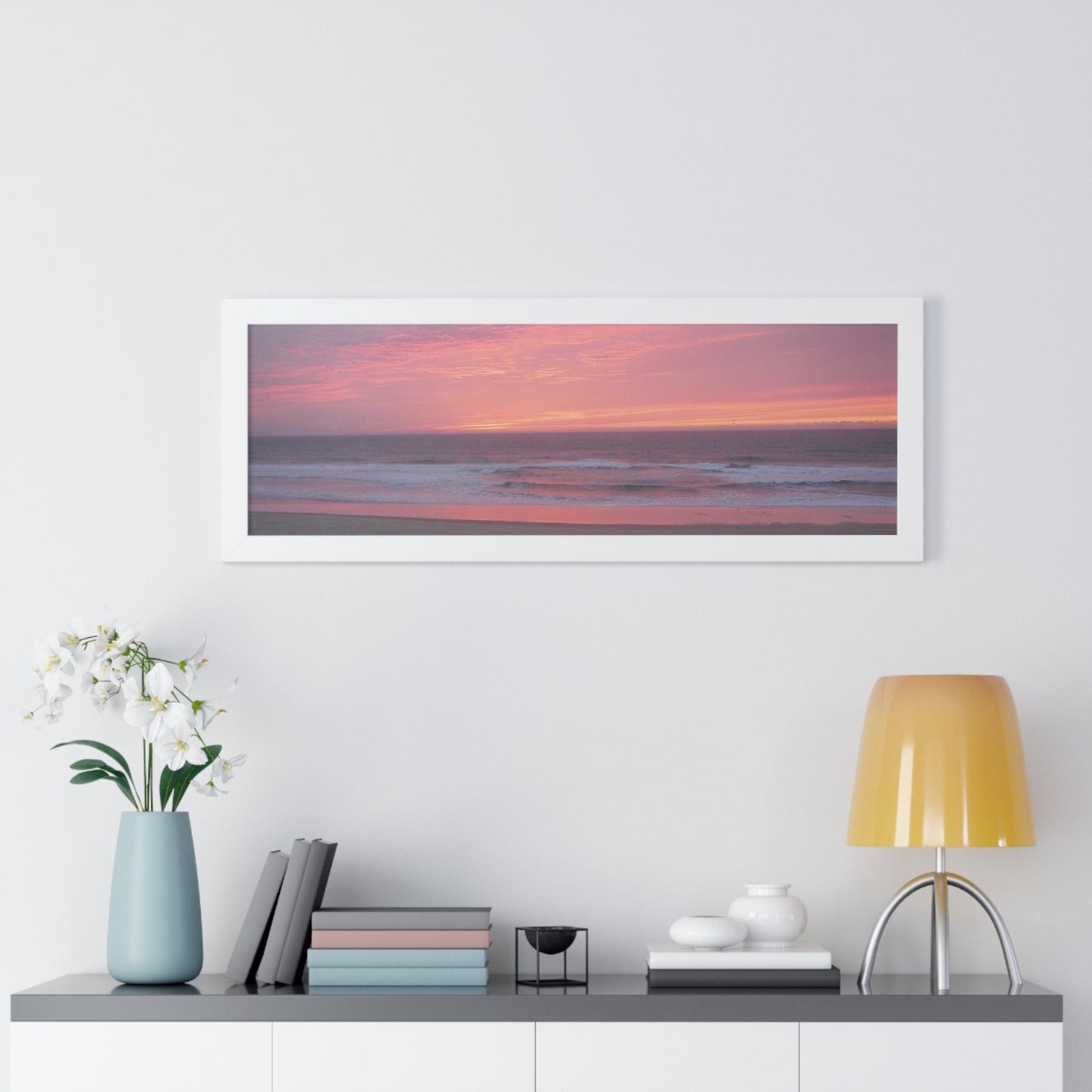 Pink Ocean Sunset Framed Horizontal Poster