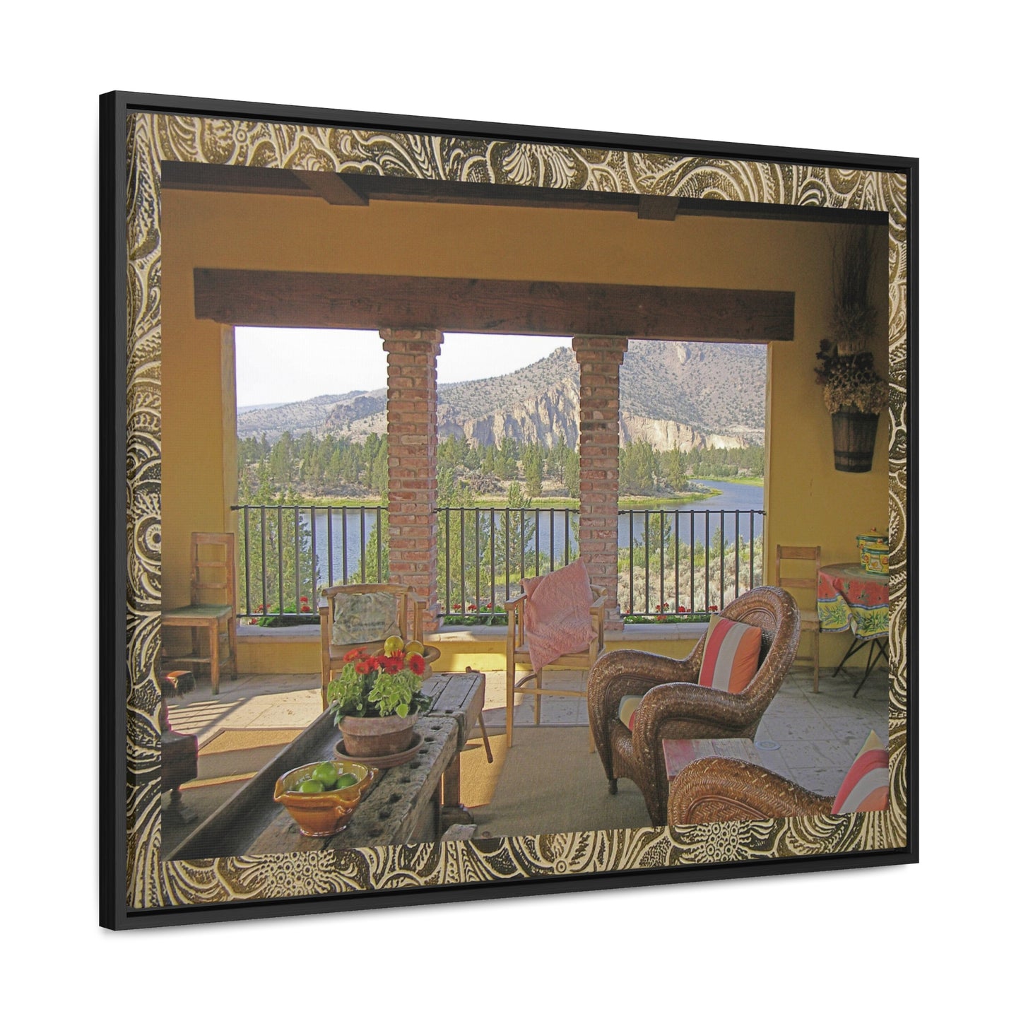 Oasis View with Leather Print Border Gallery Canvas Wraps Framed