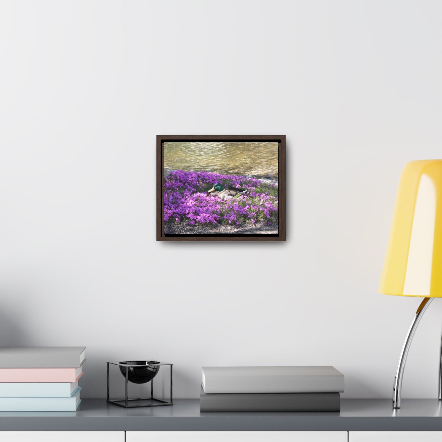 Duck Resting In Flowers Gallery Canvas Wraps Framed