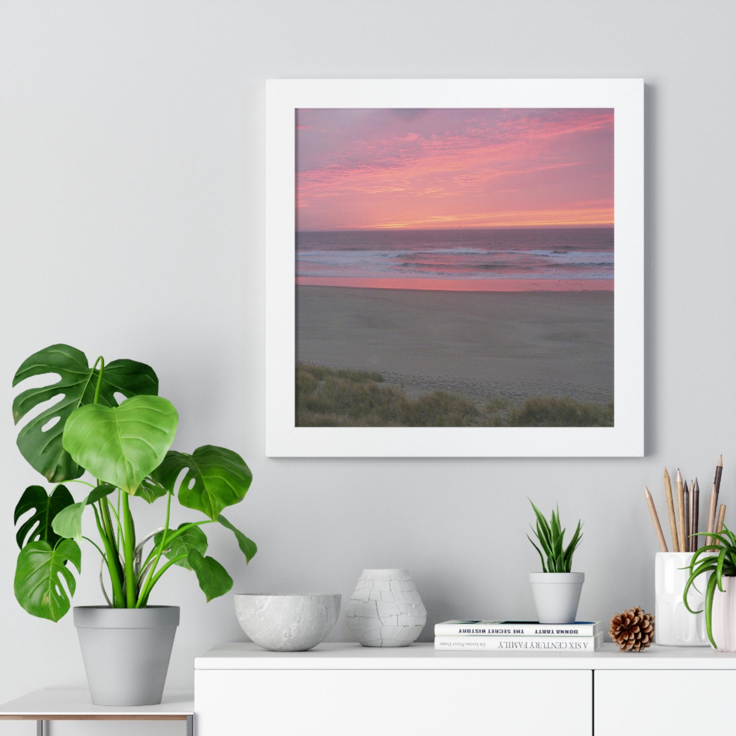 Pink Ocean Sunset Framed Horizontal Poster