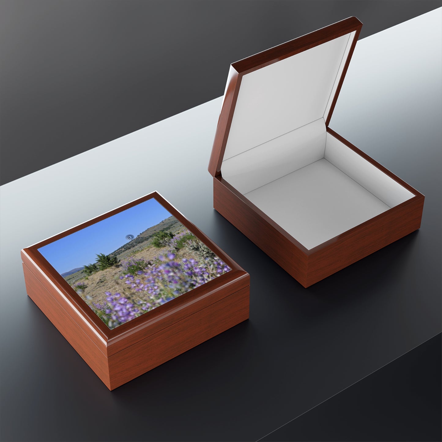 High Desert Lupine & Windmill Jewelry Box ~ 7.24"