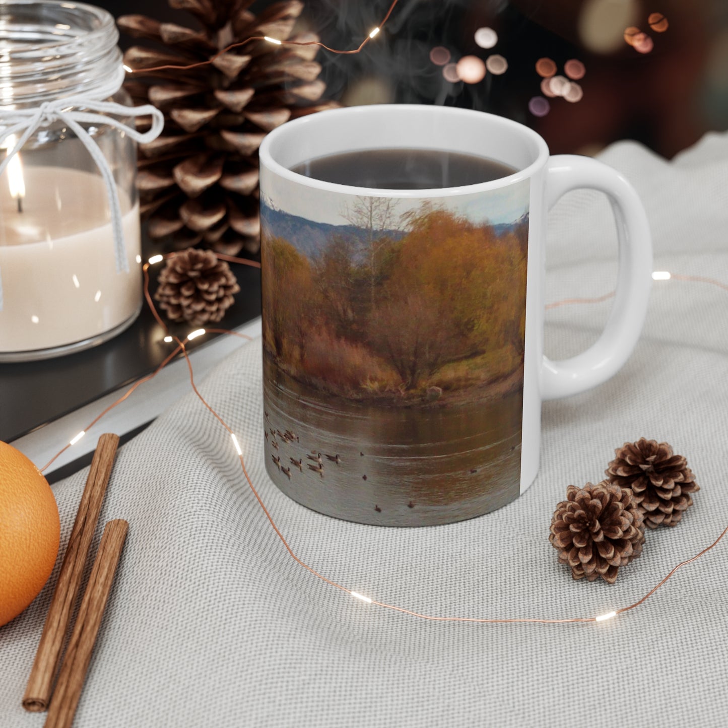 Autumn Pond with Geese Ceramic Mug 11oz