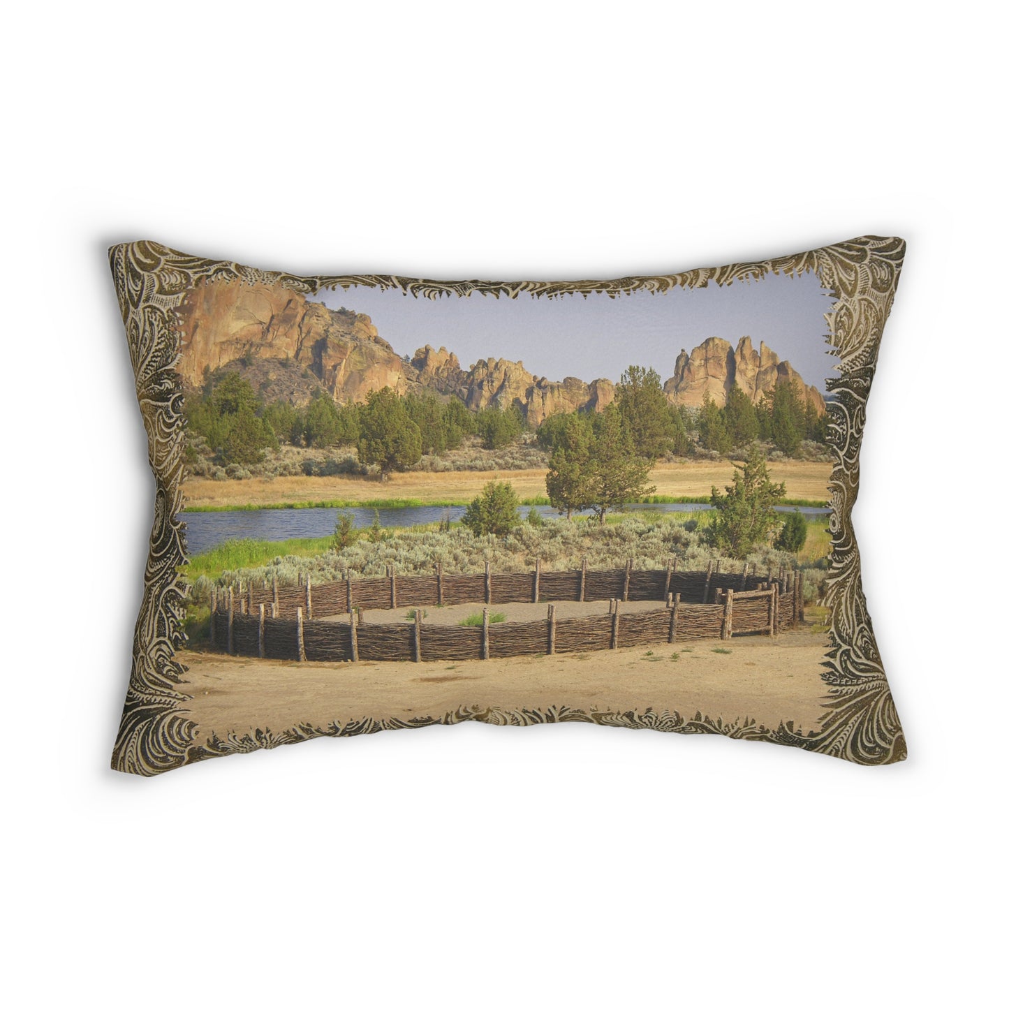 Scenic Round Pen Spun Polyester Lumbar Pillow