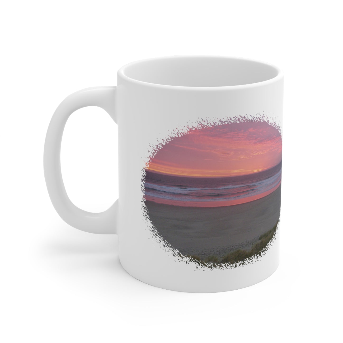 Pink Ocean Sunset Oval Ceramic Mug 11oz