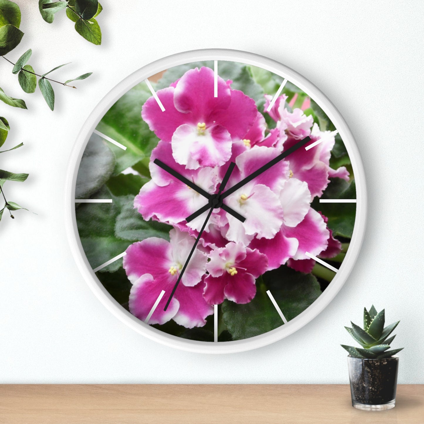 African Violet Framed Wall Clock