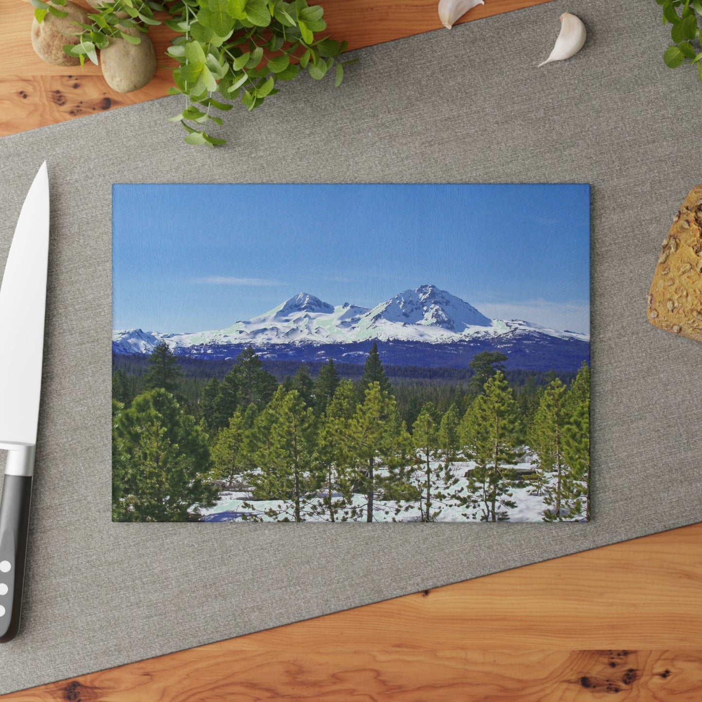 Winter Two Sisters Glass Cutting Board Hand Wash