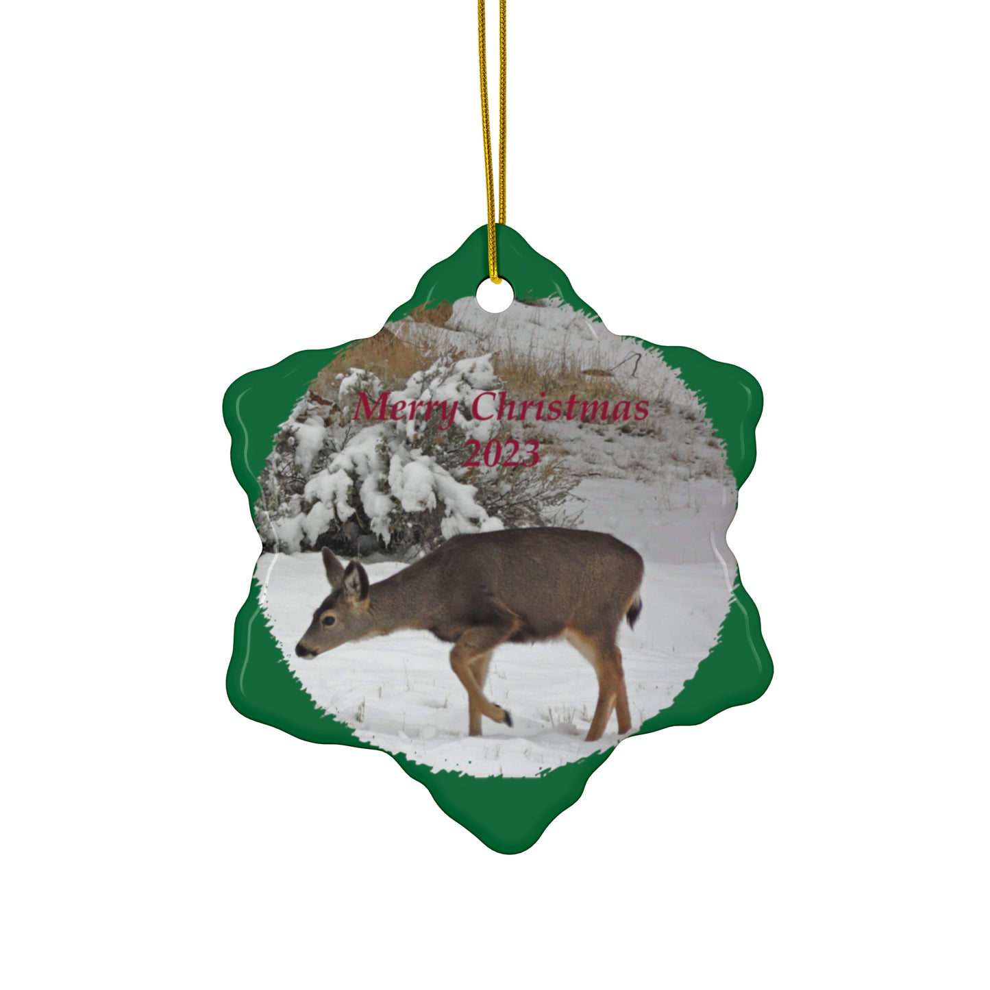 Winter Deer Merry Christmas 2023 Ceramic Ornaments