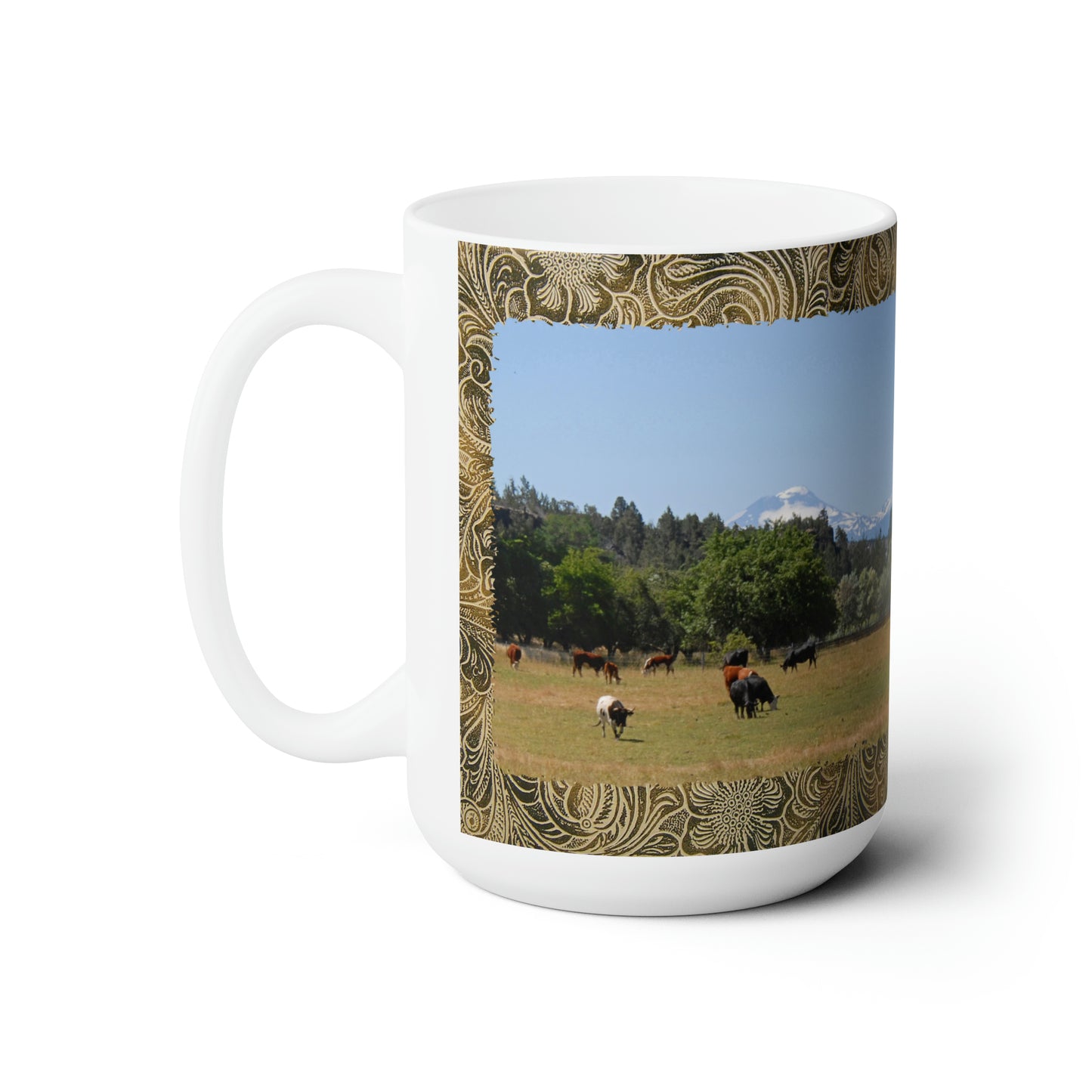 Picturesque Cattle with Leather Print Ceramic Mug 15oz