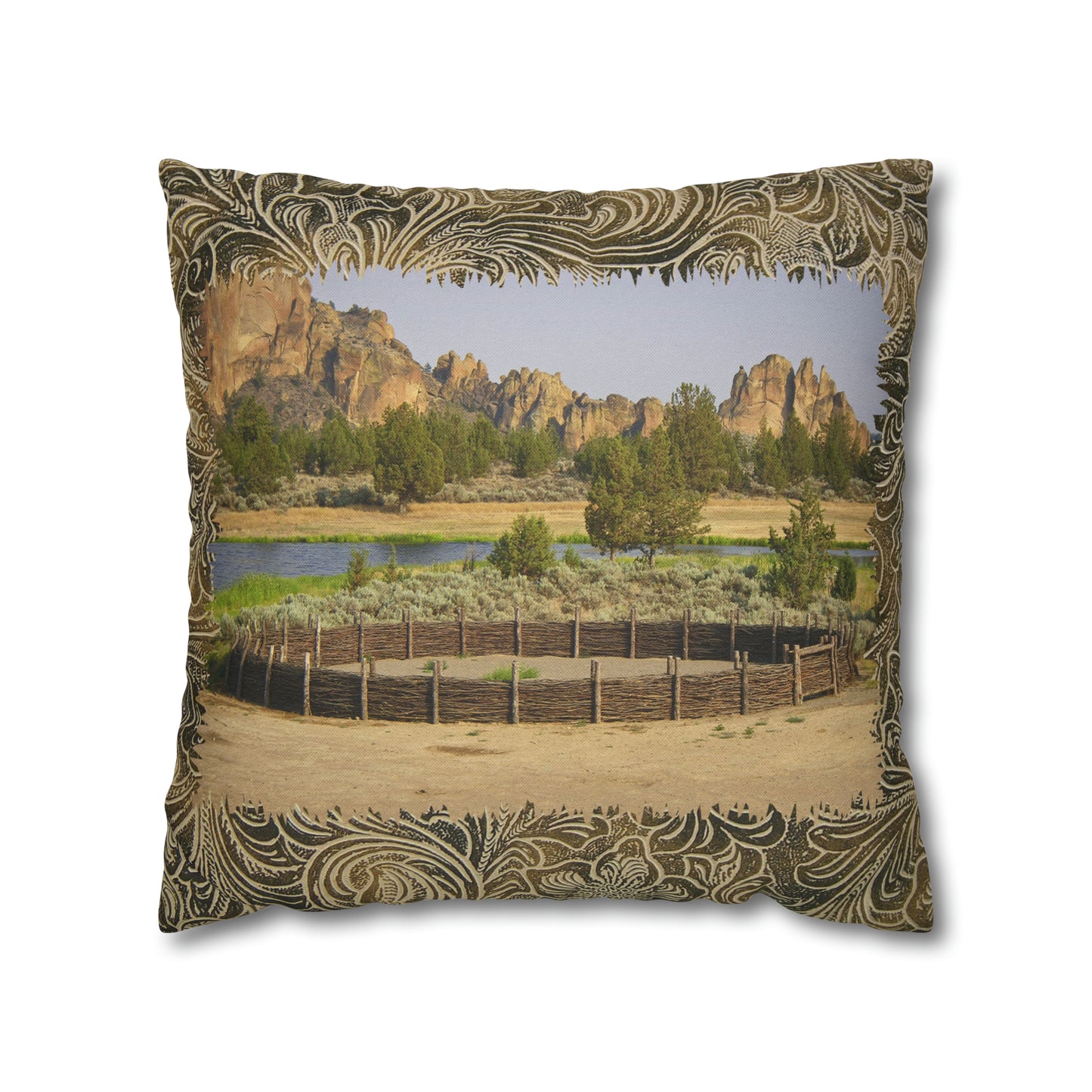 Scenic Round Pen Spun Polyester Pillow Case