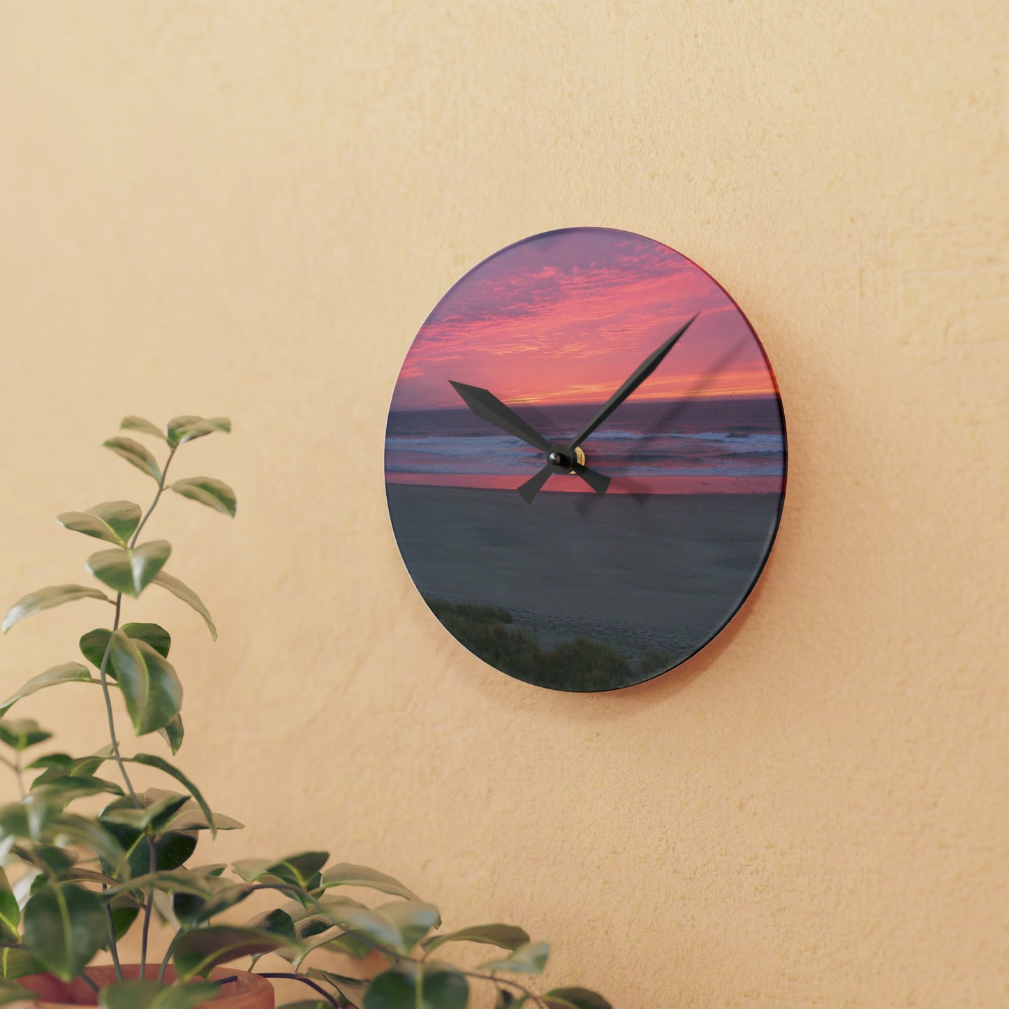 Pink Ocean Sunset Acrylic Wall Clock