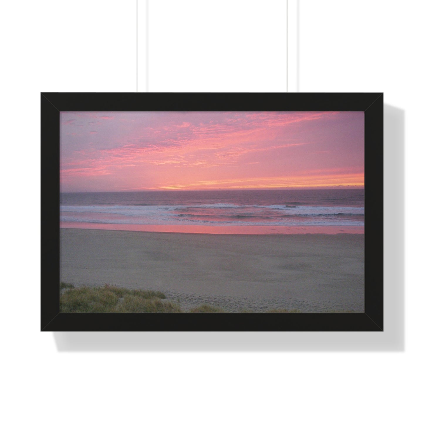 Pink Ocean Sunset Framed Horizontal Poster