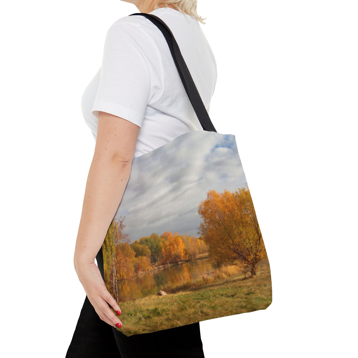 Golden Autumn Pond Tote Bag