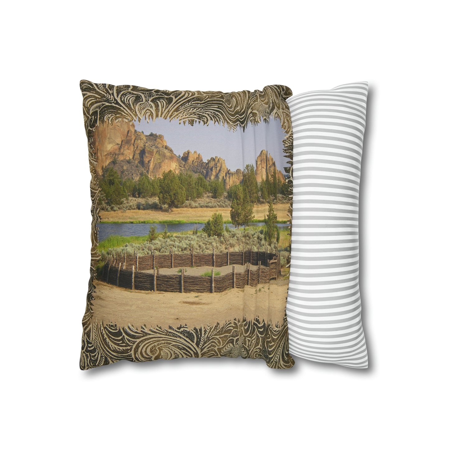 Scenic Round Pen Spun Polyester Pillow Case