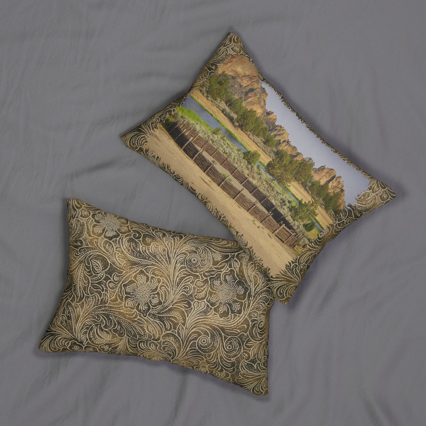 Scenic Round Pen Spun Polyester Lumbar Pillow