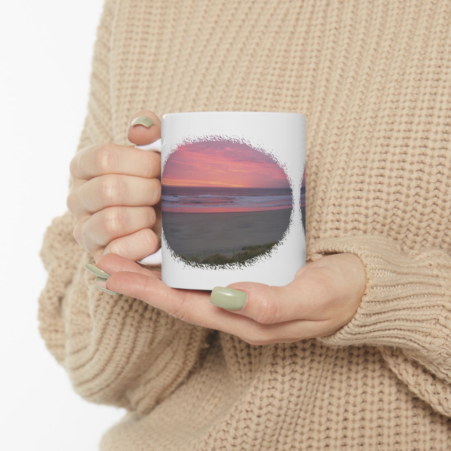 Pink Ocean Sunset Oval Ceramic Mug 11oz