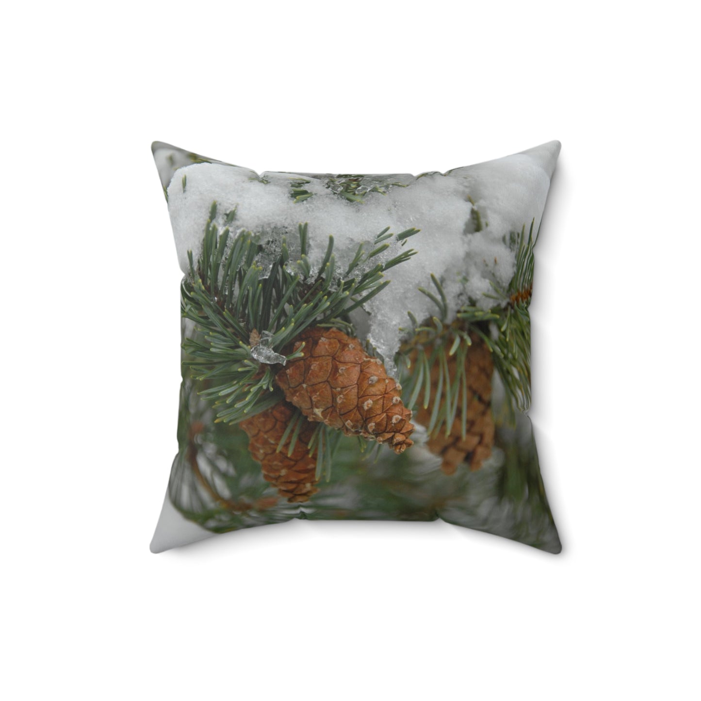 Snowy Fir Cones Spun Polyester Square Pillow