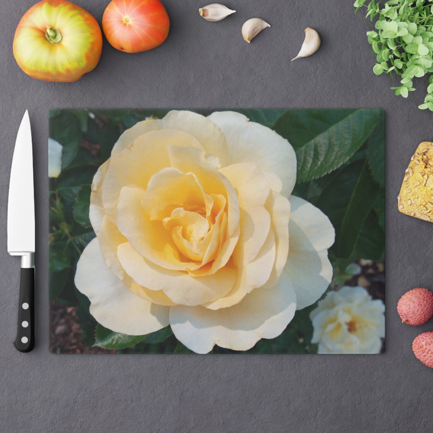 Cream Rose Cutting Board Dishwasher Safe