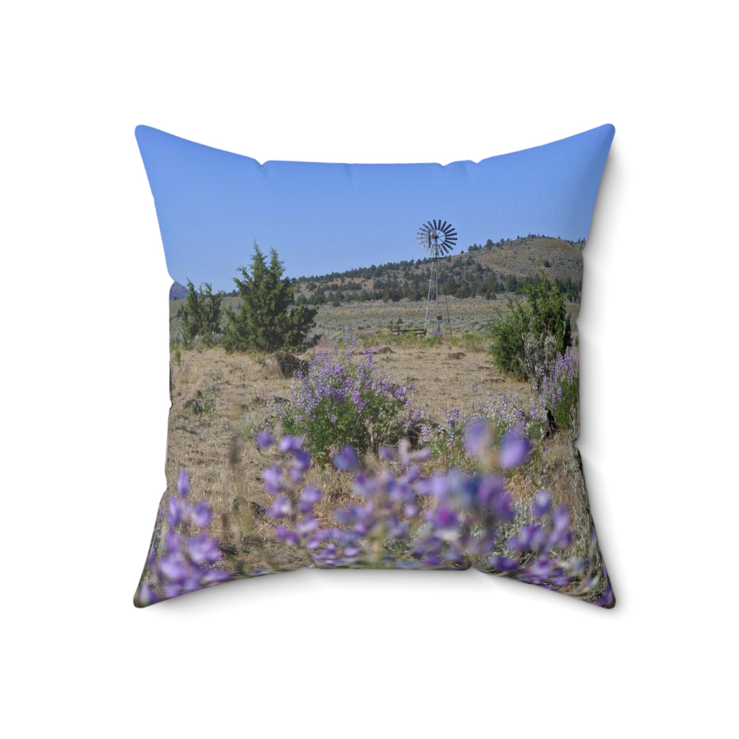 High Desert Lupine & Windmill Spun Polyester Square Pillow