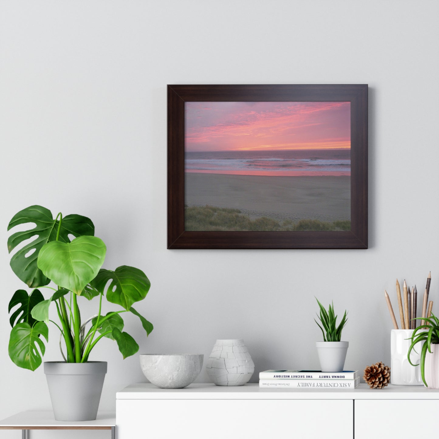 Pink Ocean Sunset Framed Horizontal Poster