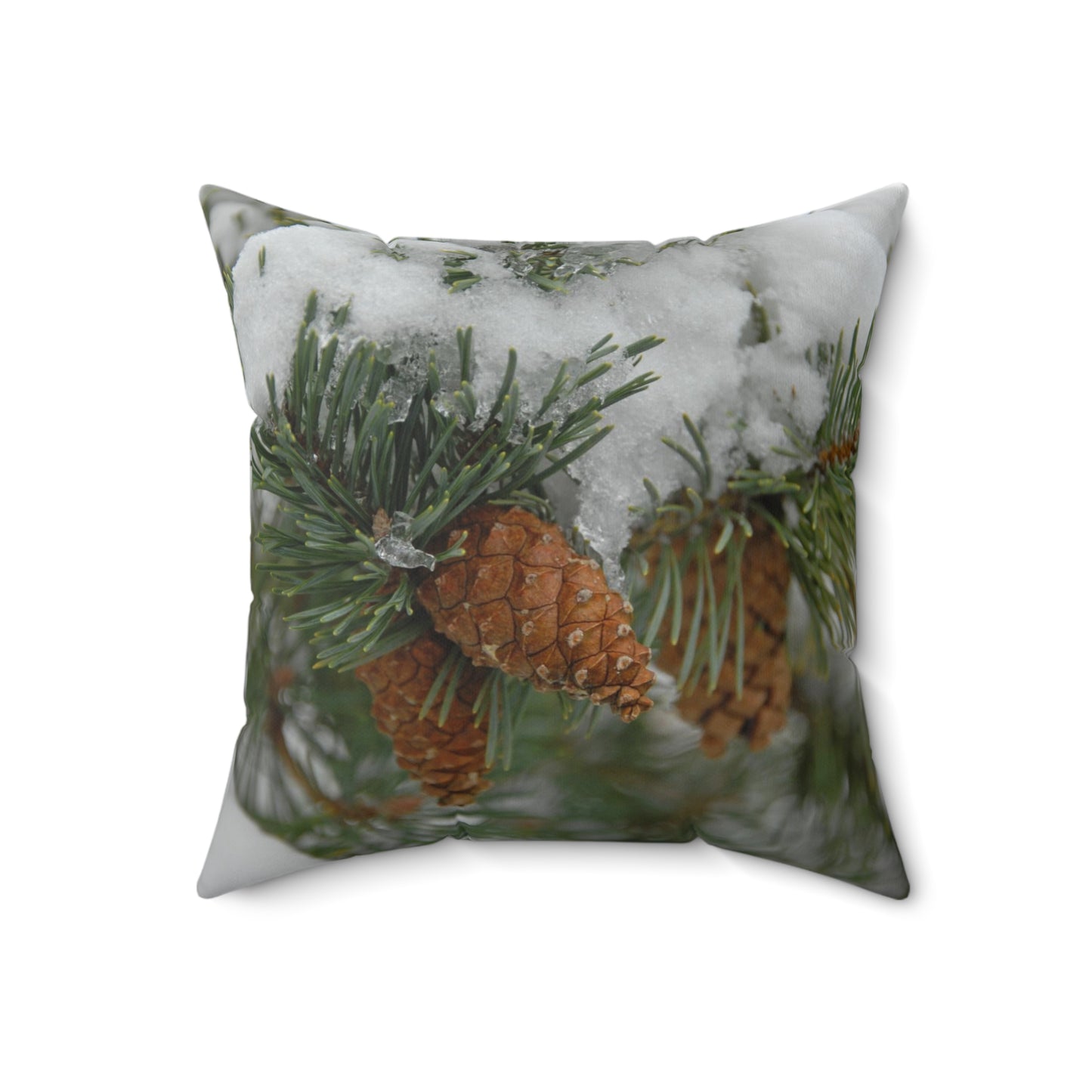 Snowy Fir Cones Spun Polyester Square Pillow