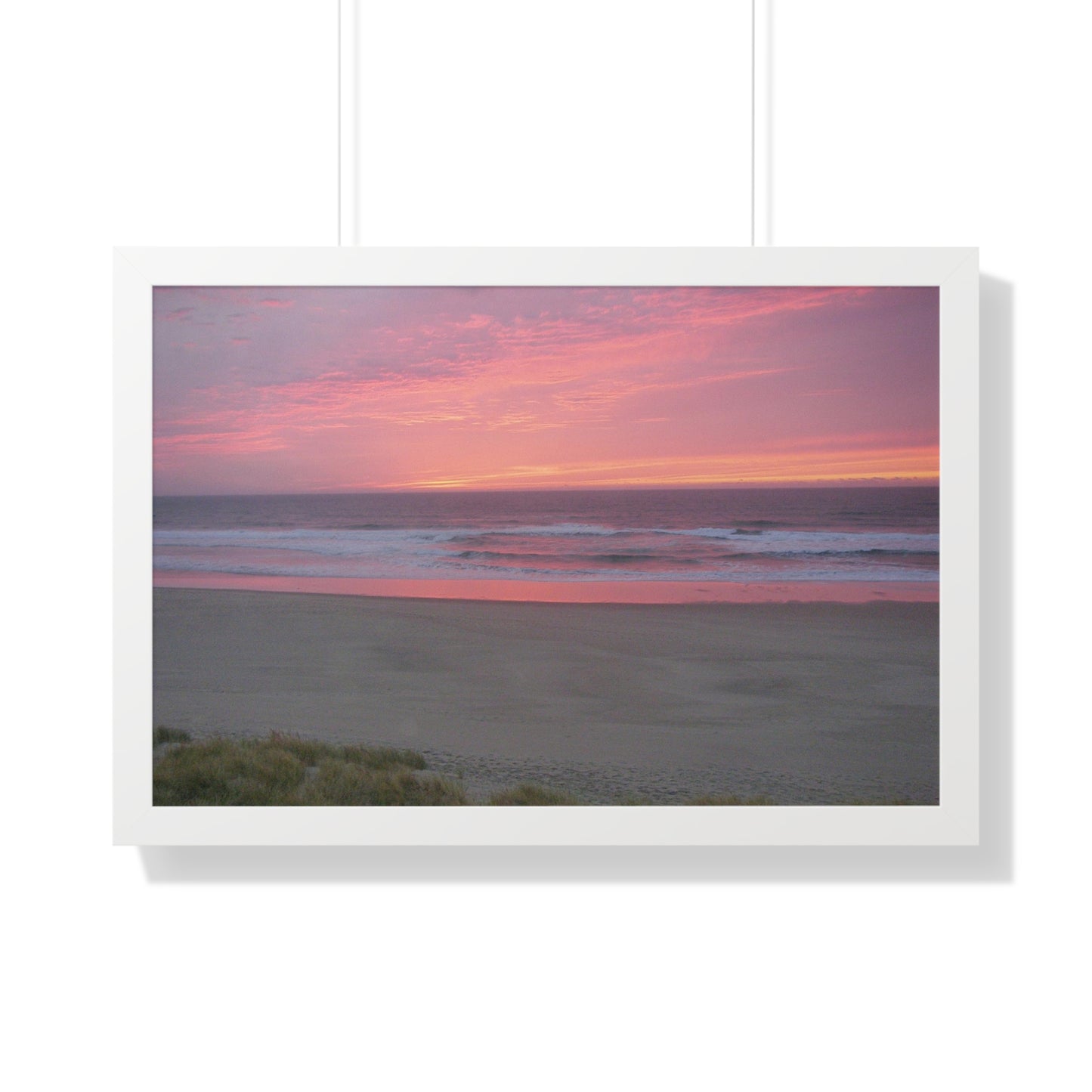 Pink Ocean Sunset Framed Horizontal Poster