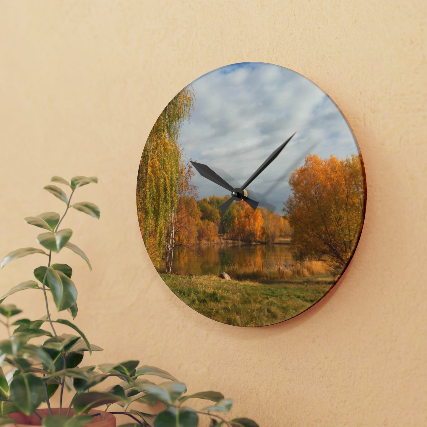 Golden Autumn Pond Acrylic Wall Clock