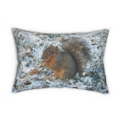 Winter Squirrel Spun Polyester Lumbar Pillow