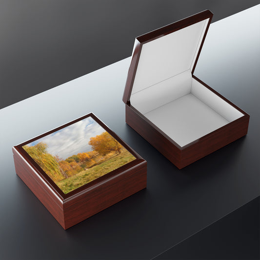 Golden Autumn Pond Jewelry Box ~ 7.24"