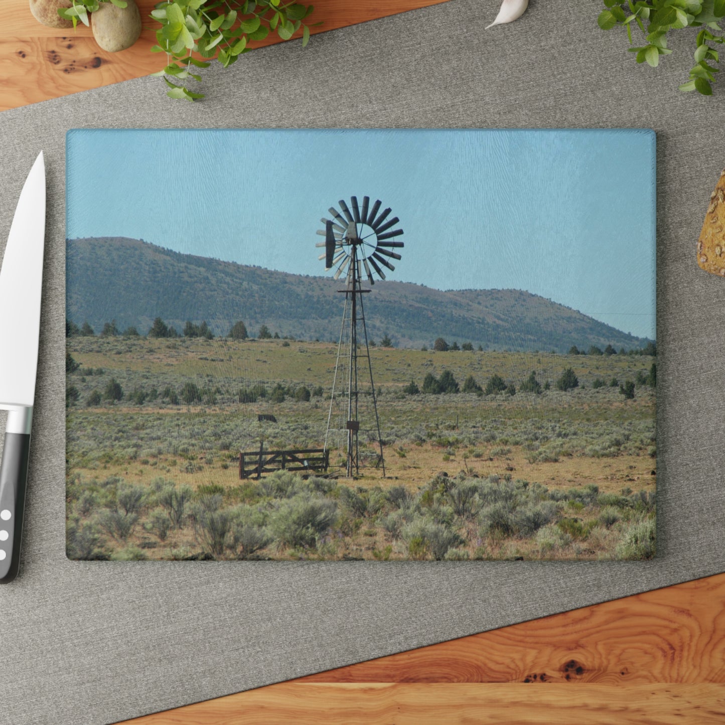 High Desert Windmill Glass Cutting Board Hand Wash